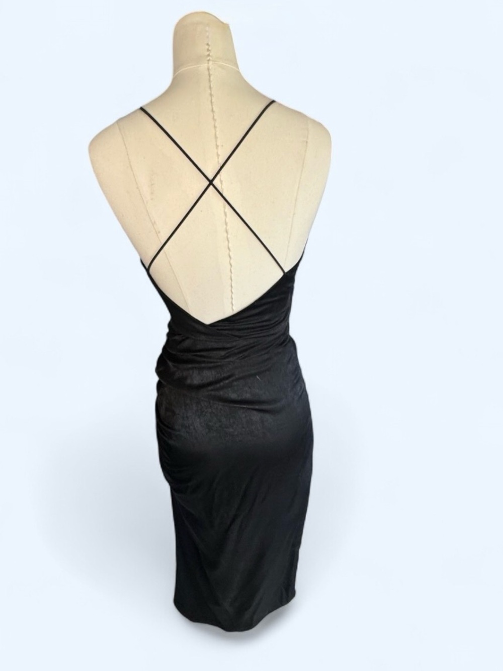 Kittenish Black Ruched Midi Slip Dress size zip hook and eye size xtra small - Picture 5 of 11